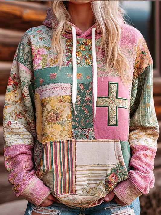 Dámské vintage bohémský patchwork floral casual hoodie