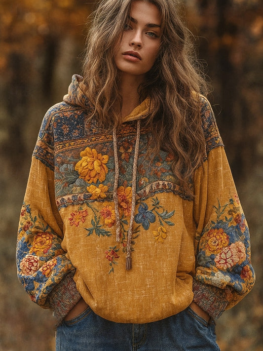 Dámské vintage bohémský patchwork floral casual hoodie