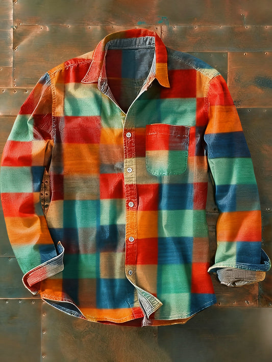 Pánské retro abstraktní art print příležitostné tričko s dlouhým rukávem