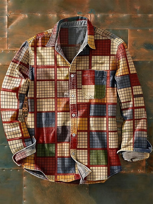 Pánské retro abstraktní art print příležitostné tričko s dlouhým rukávem