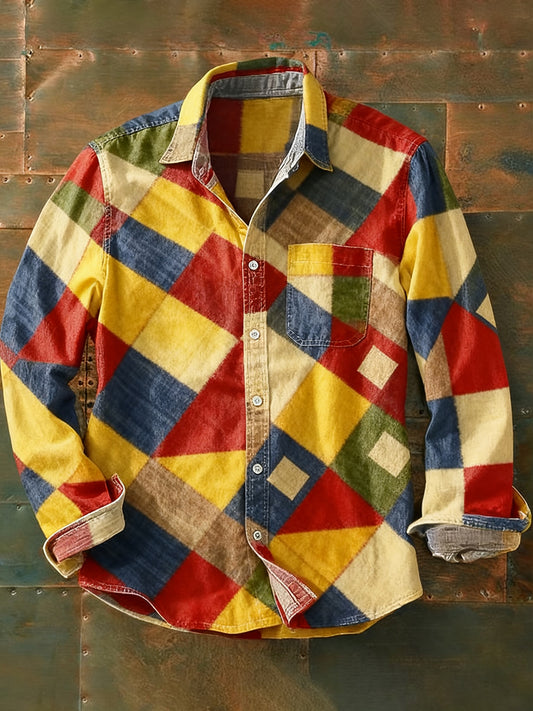 Pánské retro abstraktní art print příležitostné tričko s dlouhým rukávem