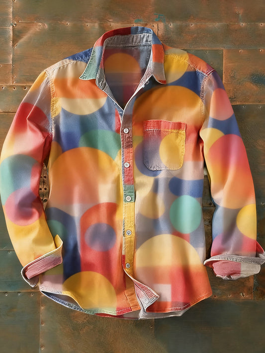 Pánské retro abstraktní art print příležitostné tričko s dlouhým rukávem