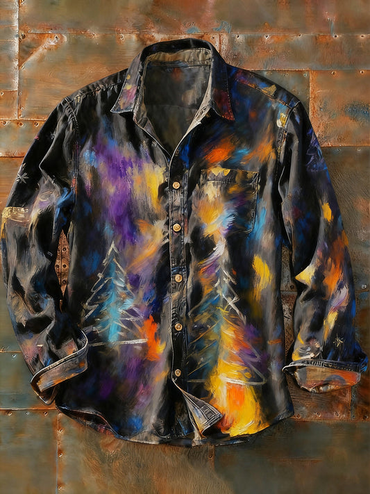 Pánské retro abstraktní art print příležitostné tričko s dlouhým rukávem