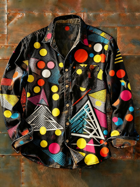 Pánské retro abstraktní art print příležitostné tričko s dlouhým rukávem