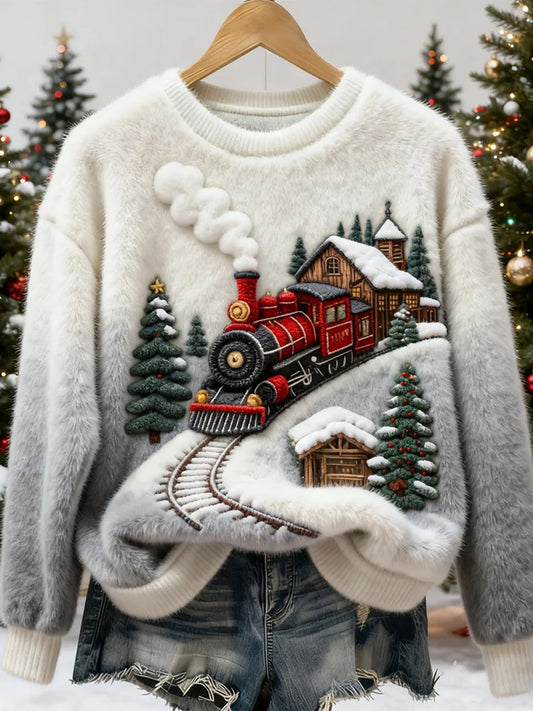 Dámské retro vánoční zvířecí umění tisk pohodlná flanelová mikina