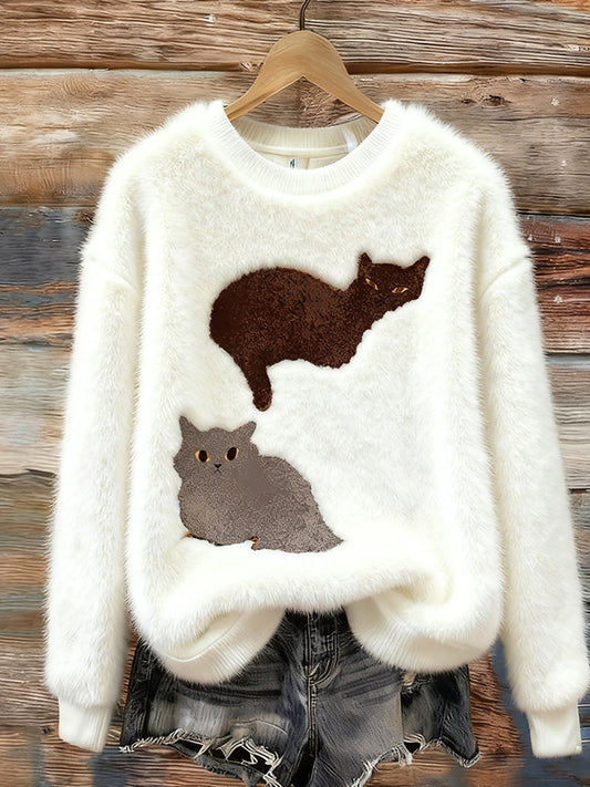 Dámské retro animal art print pohodlná flanelová mikina